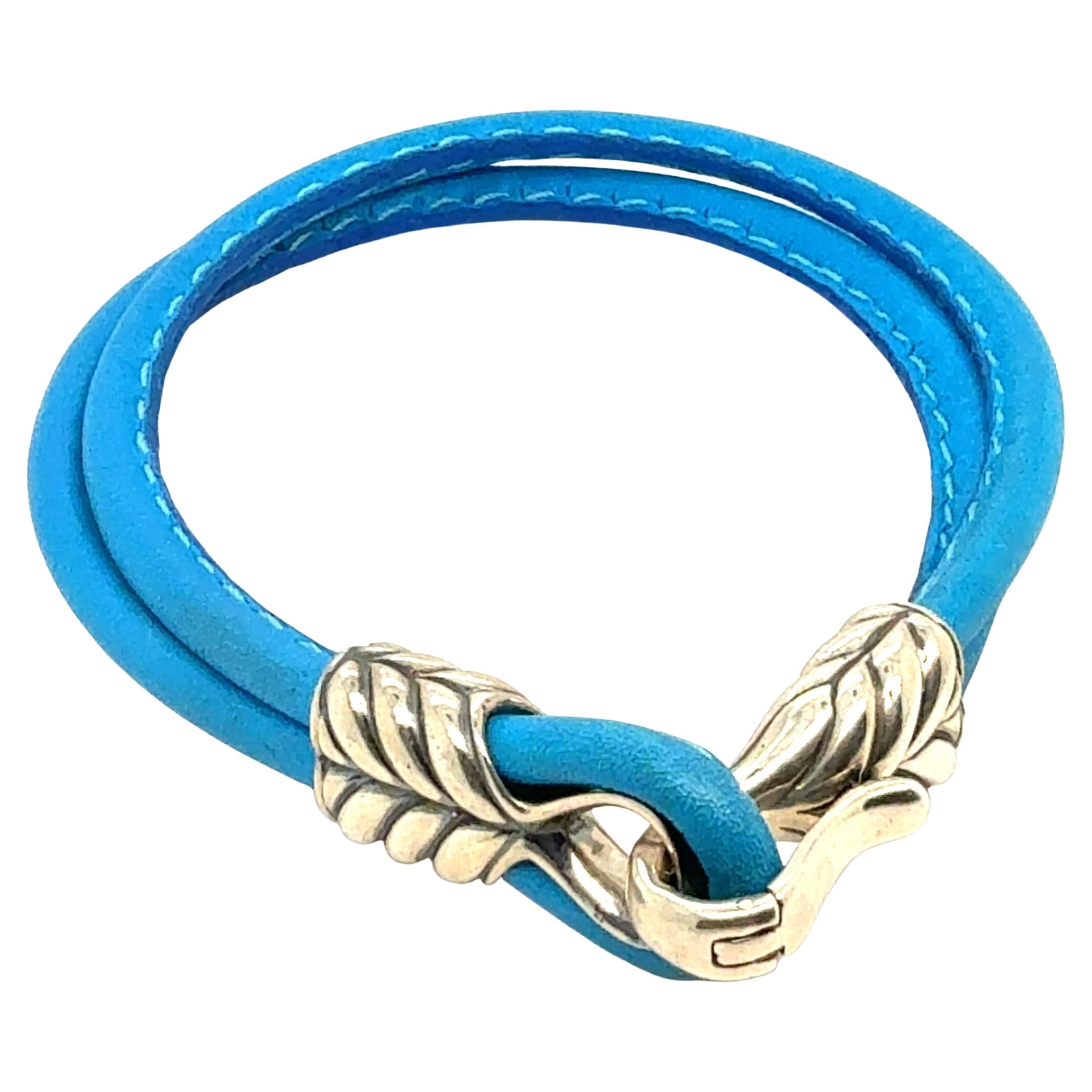 David Yurman Bracciale in pelle blu da 8,5" A. Silver Estate in vendita