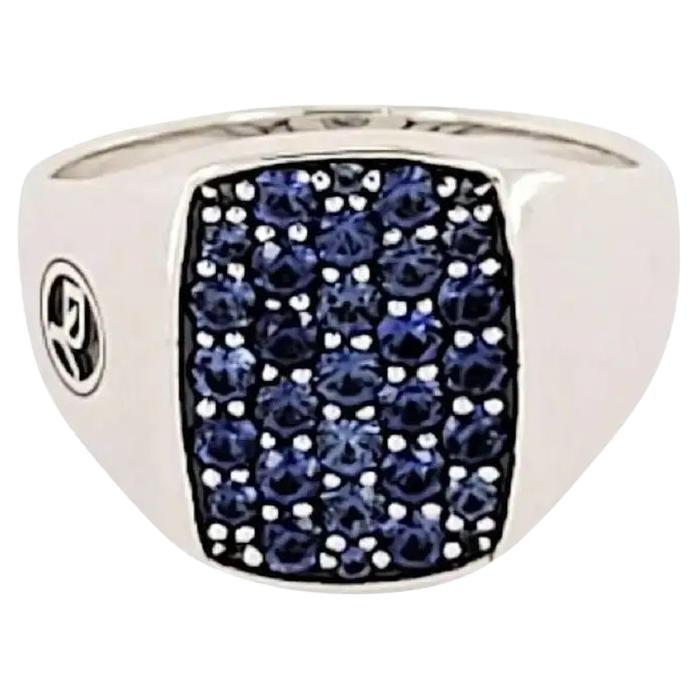 David Yurman Blue Sapphire Diamond signed Men's ring Size 8.75 For Sale