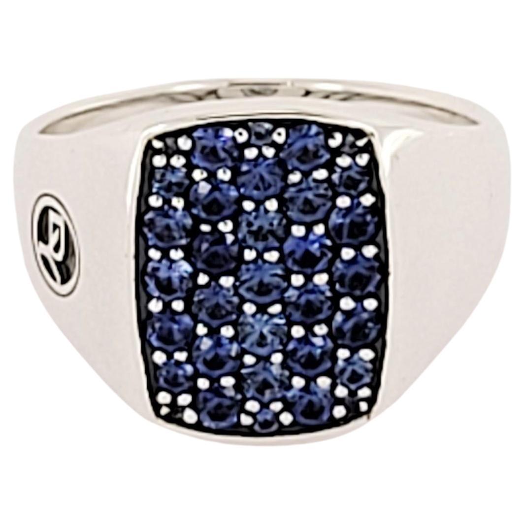 David Yurman Blue Sapphire Diamond signet Men's ring Size 9 For Sale