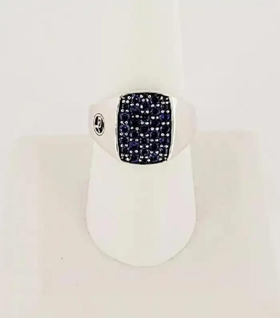 David Yurman Blue Sapphire Signet Men's Ring Size 10 In New Condition For Sale In New York, NY