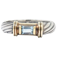 David Yurman Blue Topaz 14 Karat Gold Sterling Silver Metro Ring