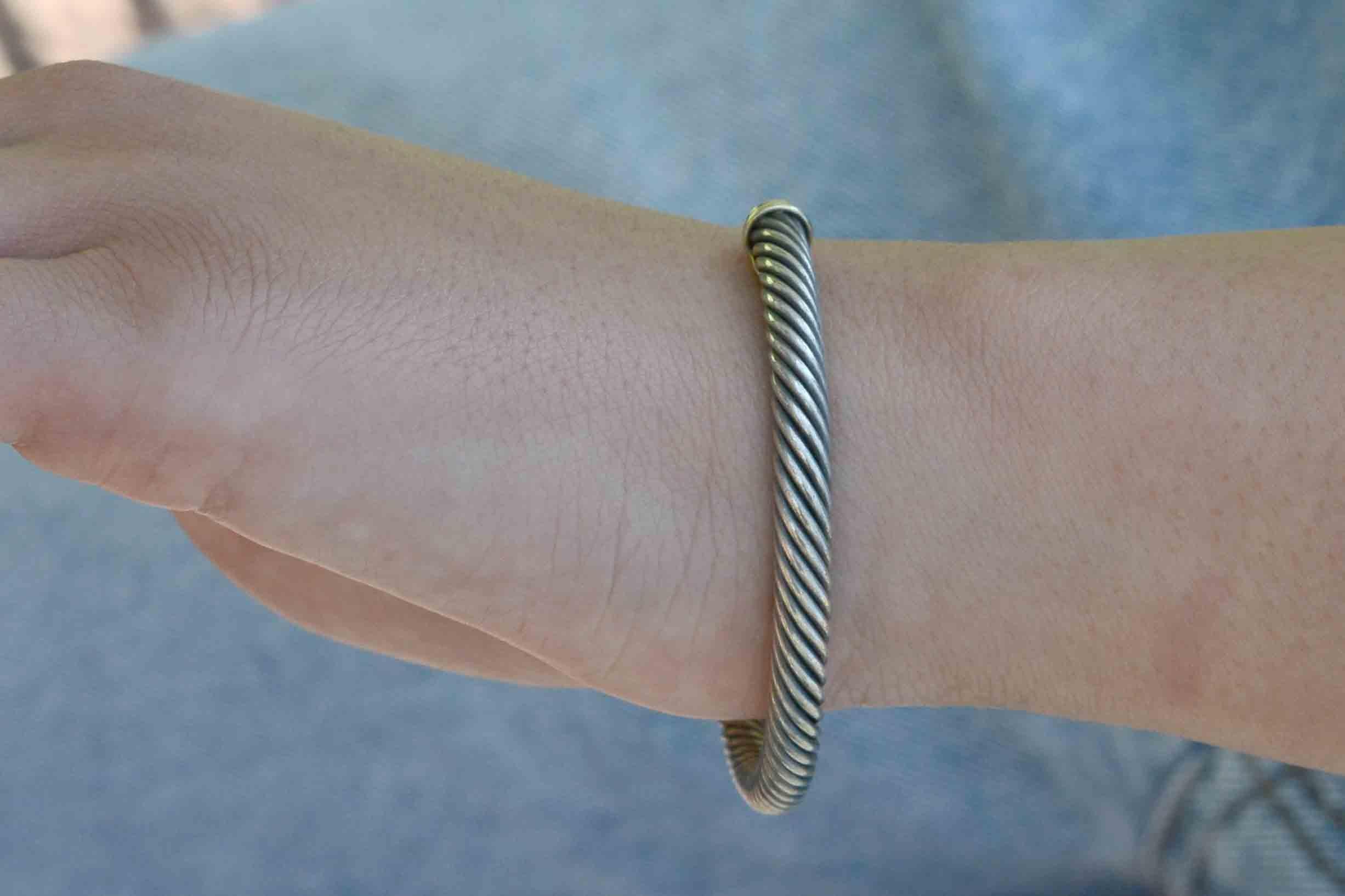 Contemporary David Yurman Blue Topaz 14k Silver Cable Cuff Bracelet