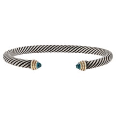 David Yurman Blue Topaz 14k Silver Cable Cuff Bracelet
