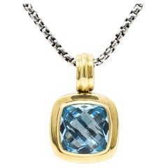 David Yurman Blue Topaz 18 Karat Gold Sterling Silver Enhancer Pendant Necklace