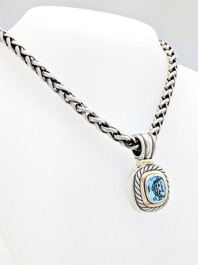 David Yurman Blue Topaz Albion Pendant Enhancer Necklace 14 Karat Sterling at 1stDibs david