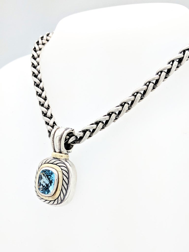 David Yurman Blue Topaz Albion Pendant Enhancer Necklace 14 Karat Sterling at 1stDibs david