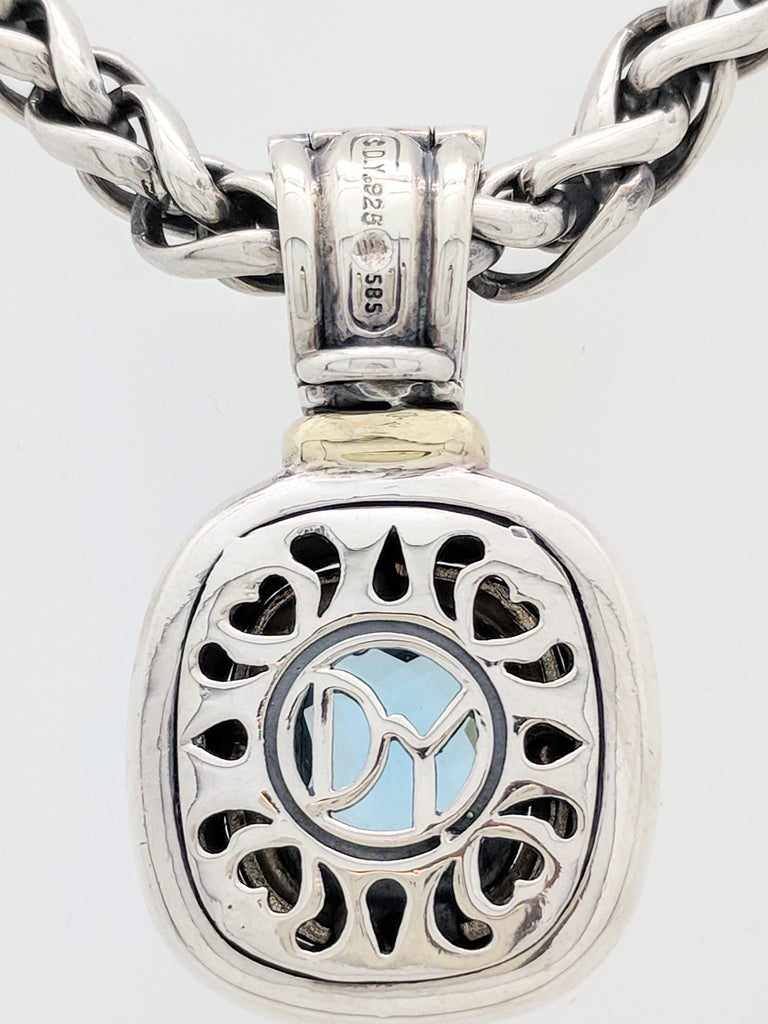 David Yurman Blue Topaz Albion Pendant Enhancer Necklace 14 Karat Sterling at 1stDibs david