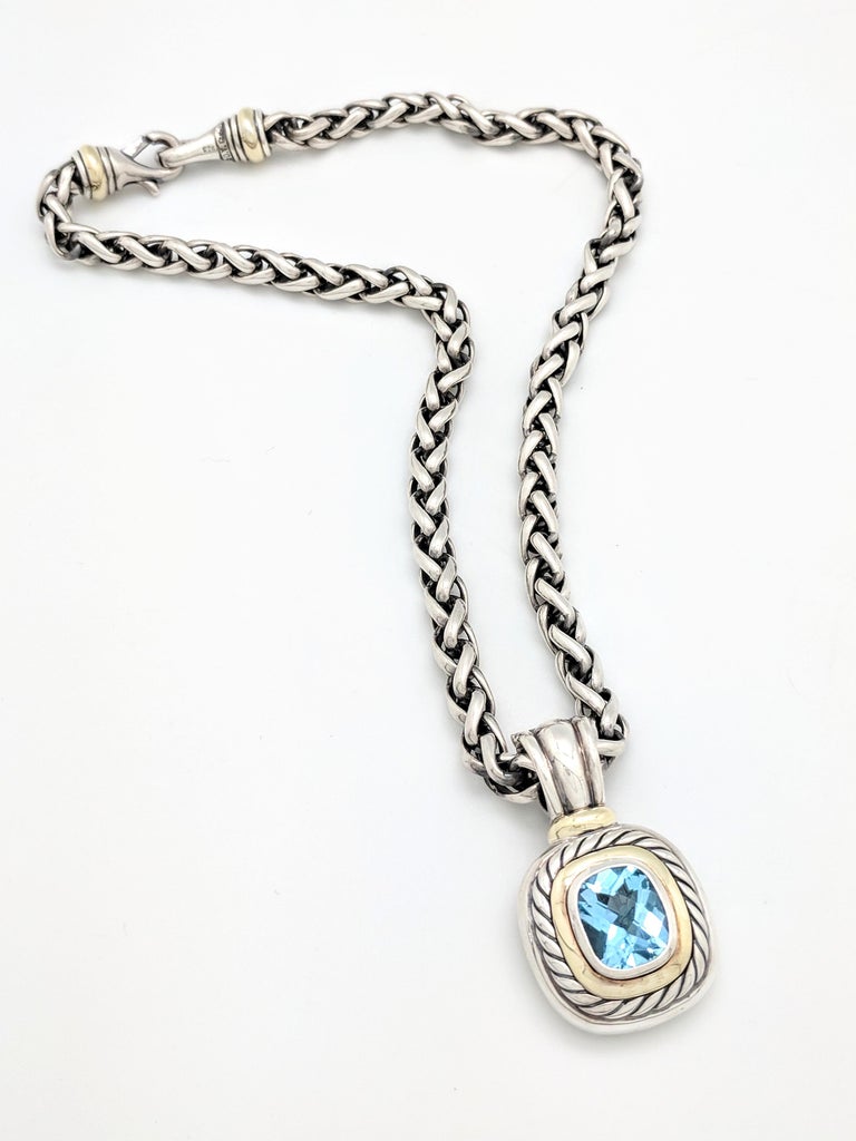 David Yurman Blue Topaz Albion Pendant Enhancer Necklace 14 Karat Sterling at 1stDibs david