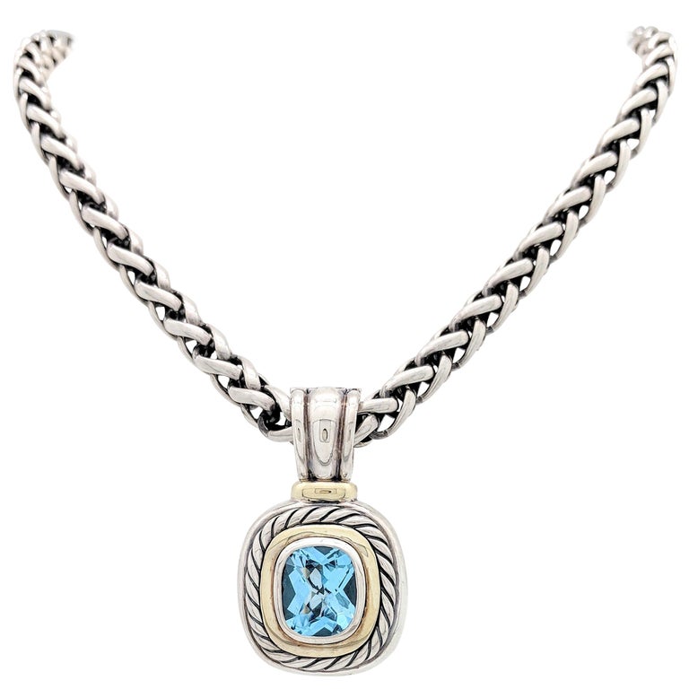 David Yurman Blue Topaz Albion Pendant Enhancer Necklace 14 Karat Sterling at 1stDibs david
