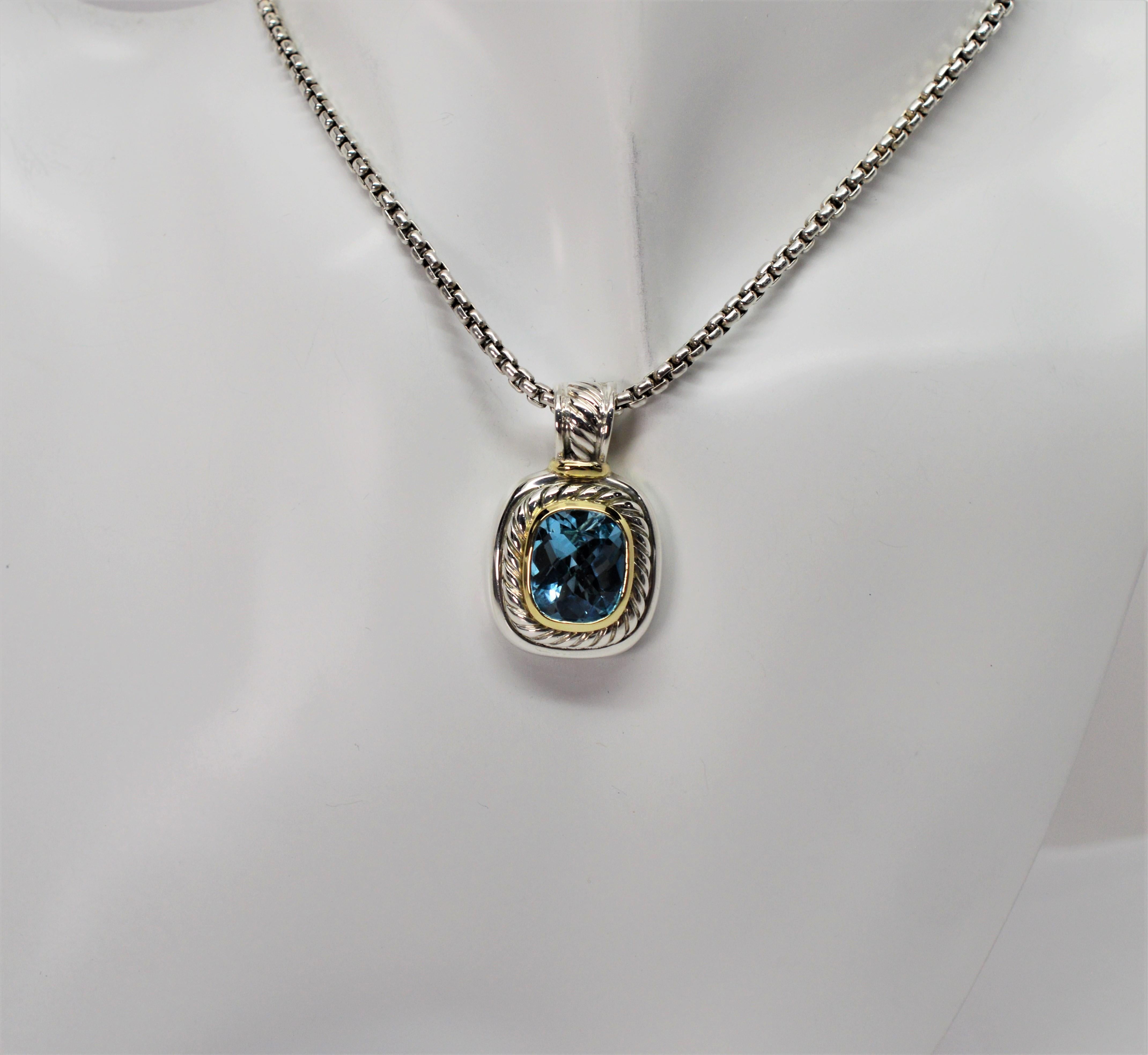 David Yurman Blue Topaz Albion Pendant Necklace In Excellent Condition In Mount Kisco, NY