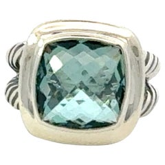 David Yurman Blue Topaz Albion Ring Size 10, 14 mm Sterling Silver Estate