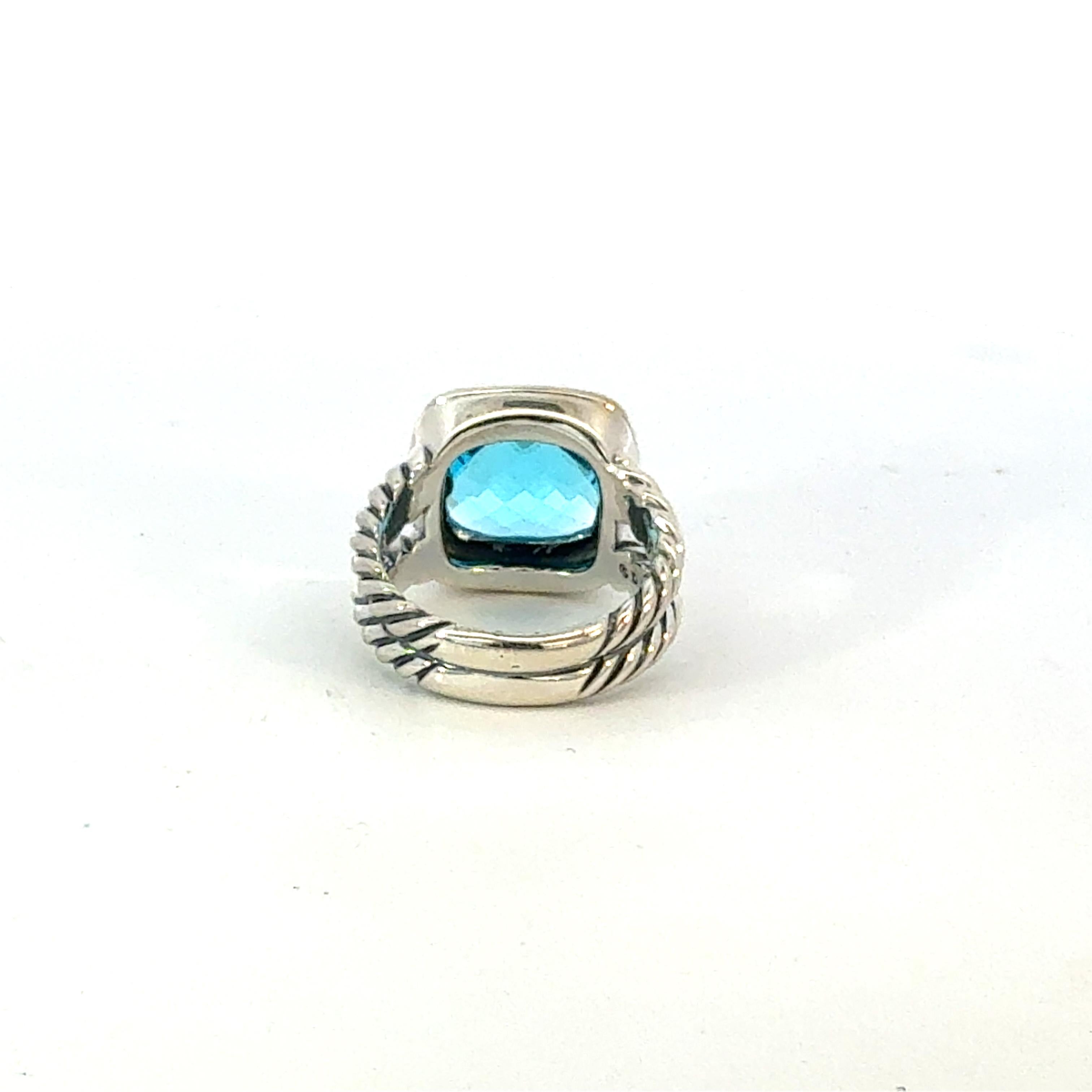 David Yurman Blue Topaz Albion Ring Size 6, 11 mm Sterling Silver Estate In condizioni buone in vendita a Brooklyn, NY