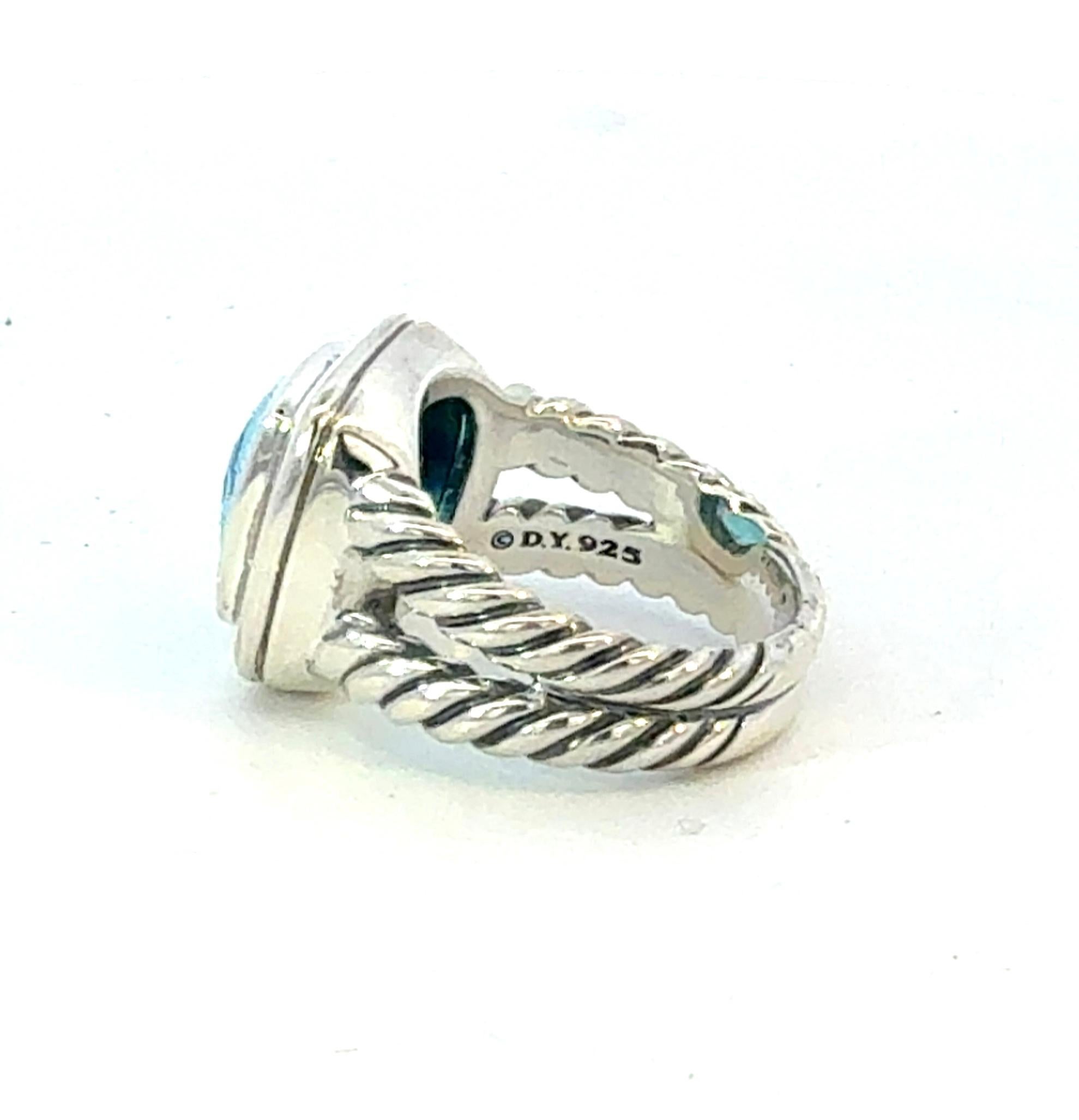 Donna David Yurman Blue Topaz Albion Ring Size 6, 11 mm Sterling Silver Estate in vendita