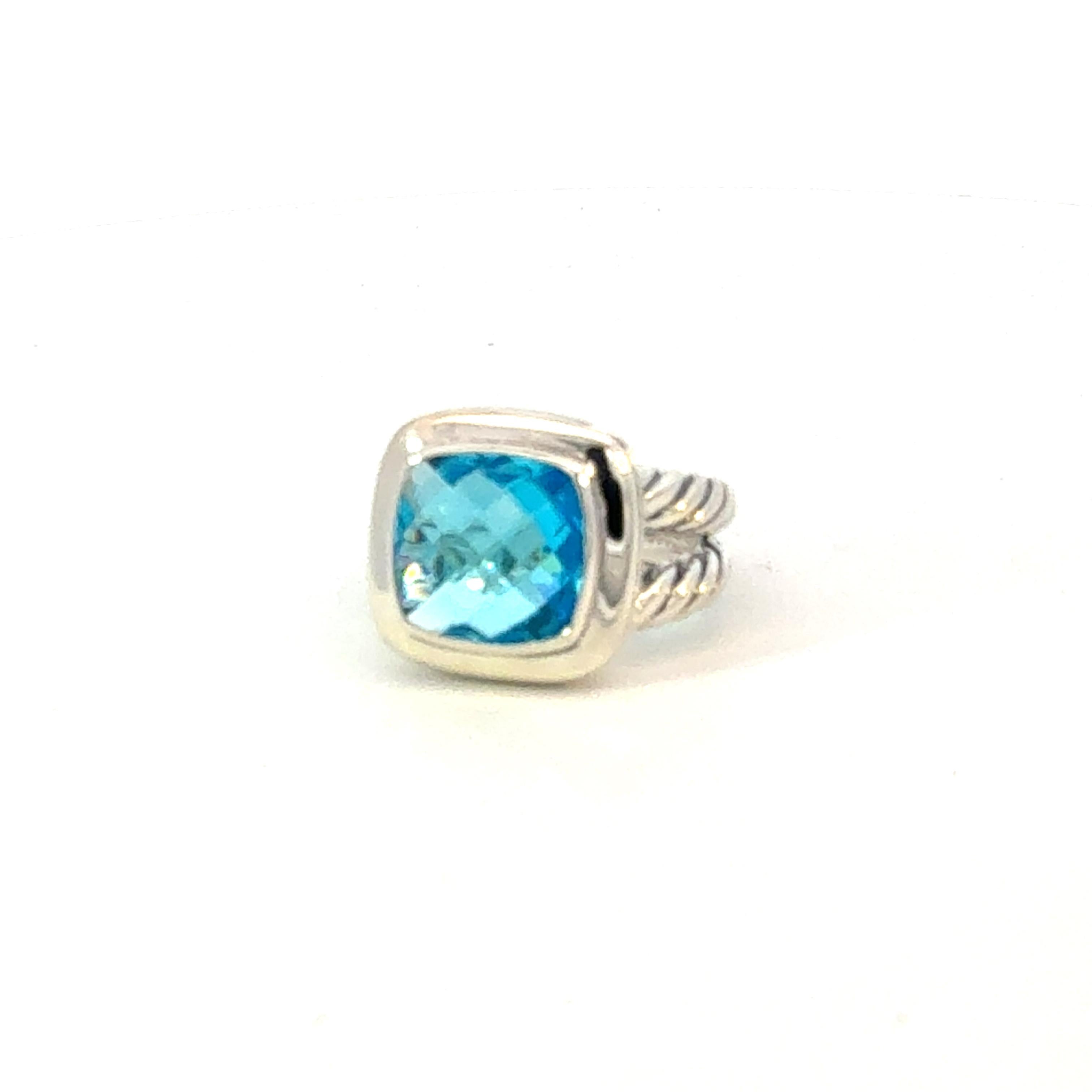 David Yurman Blue Topaz Albion Ring Size 6, 11 mm Sterling Silver Estate in vendita 1
