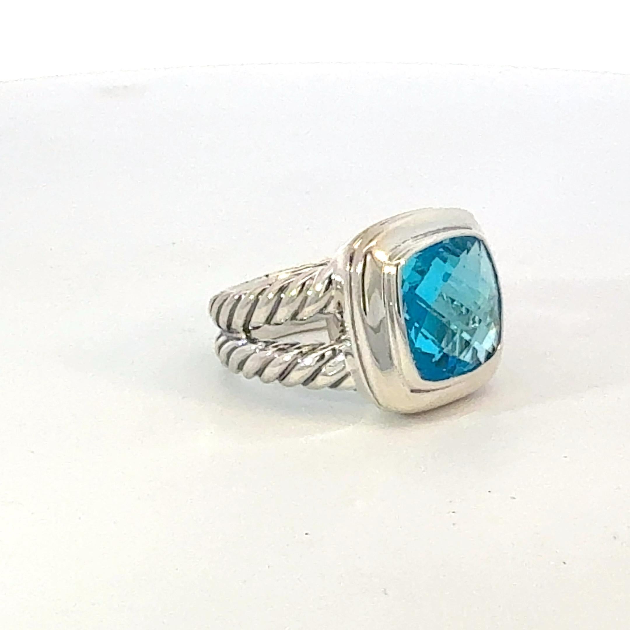 David Yurman Blue Topaz Albion Ring Size 6, 11 mm Sterling Silver Estate in vendita 2