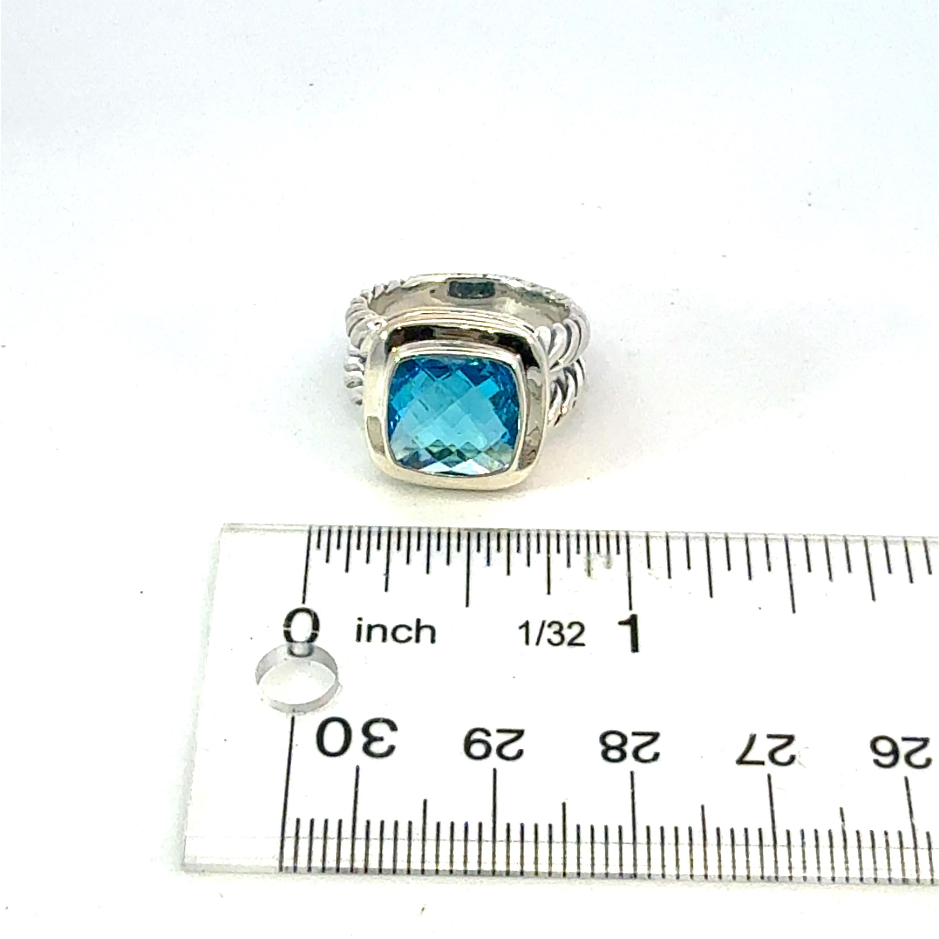 David Yurman Blue Topaz Albion Ring Size 6, 11 mm Sterling Silver Estate in vendita 3