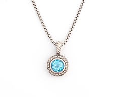 David Yurman Blue Topaz and Diamond Petite Cerise Necklace in Sterling Silver