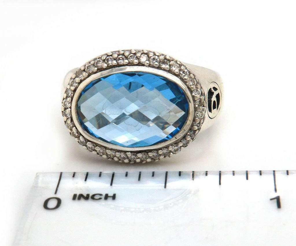 Oval Cut David Yurman Blue Topaz and Diamond Signature Oval Ring in Sterling Silver