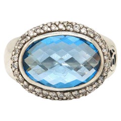 david yurman blue topaz ring David Yurman Blue Topaz and Diamond Signature Oval Ring in Sterling Silver
