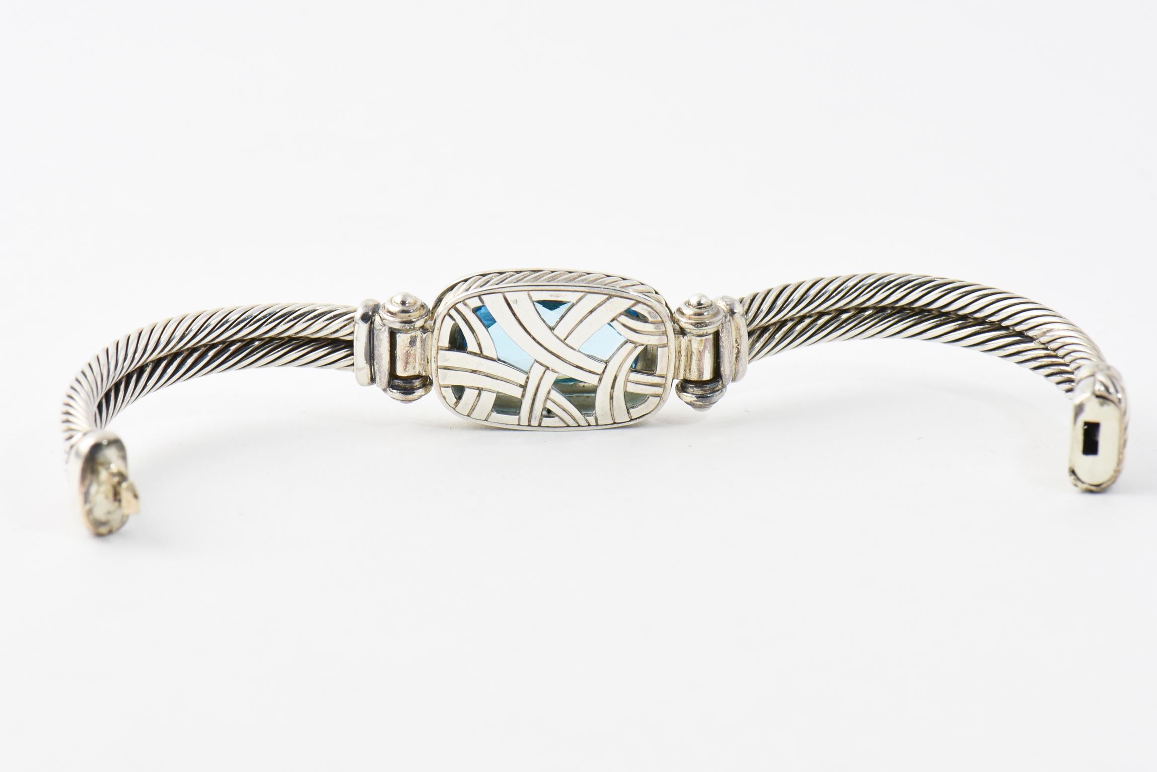 Women's David Yurman Blue Topaz and Diamond Sterling Silver Bangle Bracelet