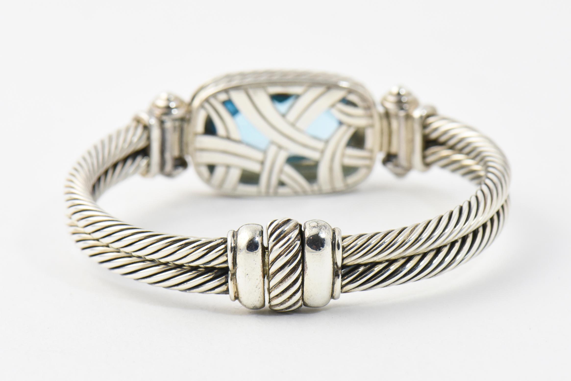 David Yurman Blue Topaz and Diamond Sterling Silver Bangle Bracelet 2