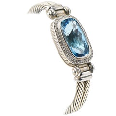David Yurman Blue Topaz and Diamond Sterling Silver Bangle Bracelet