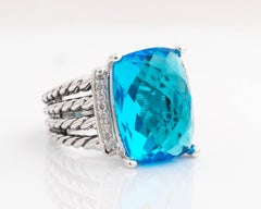 David Yurman Blauer Topas und Diamanten Sterling Silber Wheaton Ring