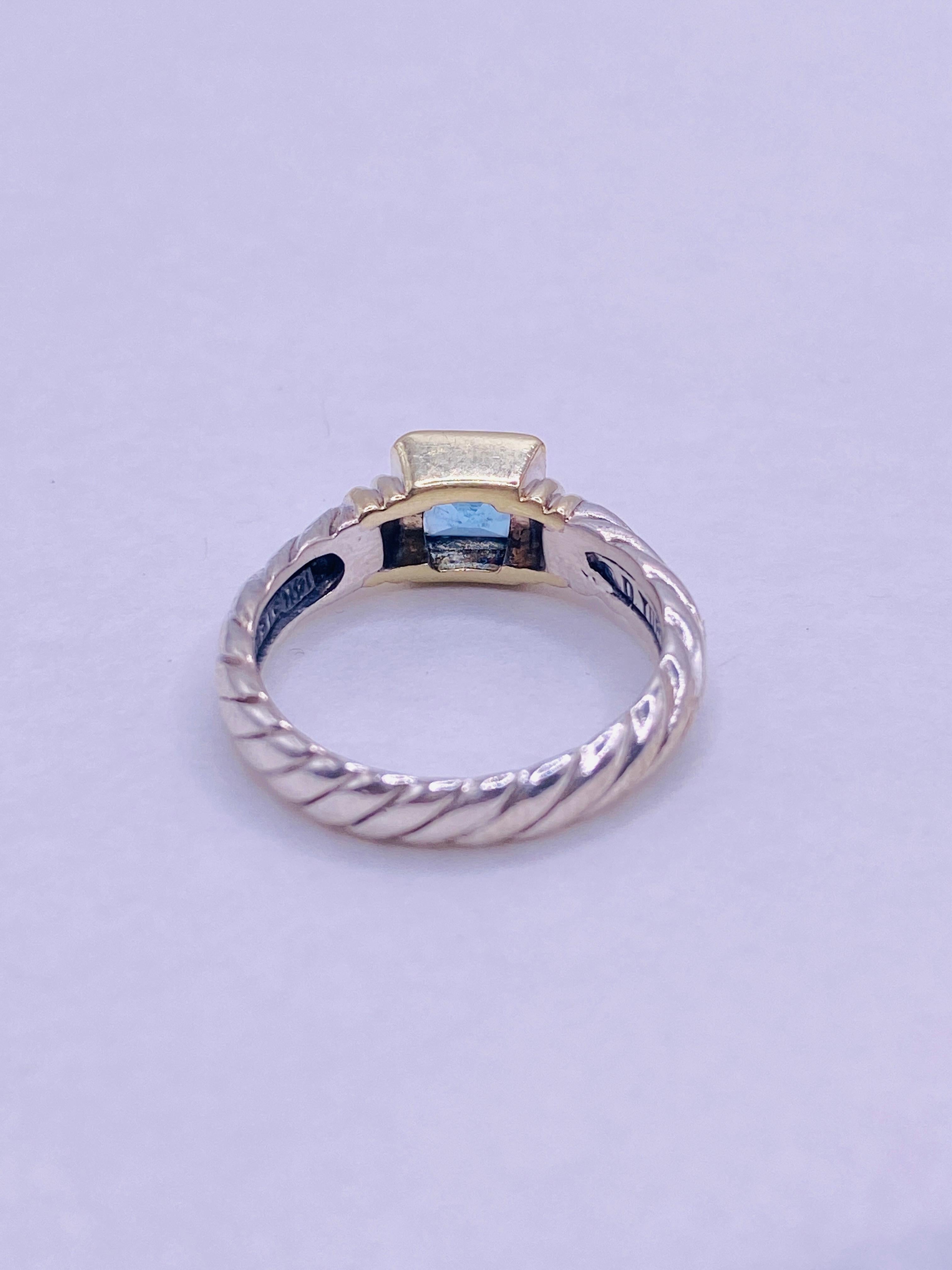 Square Cut David Yurman Blue Topaz Cable Collection Ring