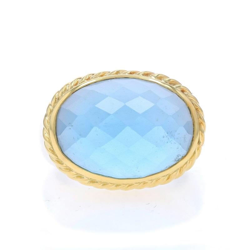 Größe: 7
Sizing-Gebühr: 1 Größe höher für $40 oder eine halbe Größe niedriger für $40

Marke: David Yurman

Metallgehalt: Sterling Silber & 18k Gelbgold

Informationen zu Stein

Natürlicher Blautopas
Behandlung: Routinemäßig verbessert
Schnitt: Oval