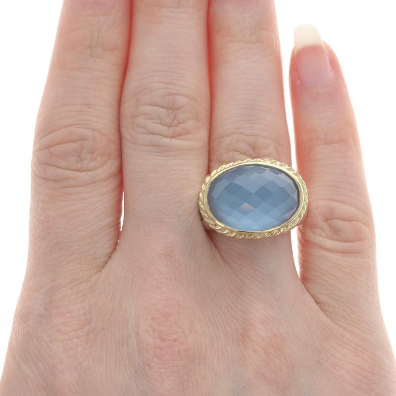 David Yurman Blauer Topas Cocktail Solitär-Ring - Sterling 925 & Gelbgold 18k (Ovalschliff)