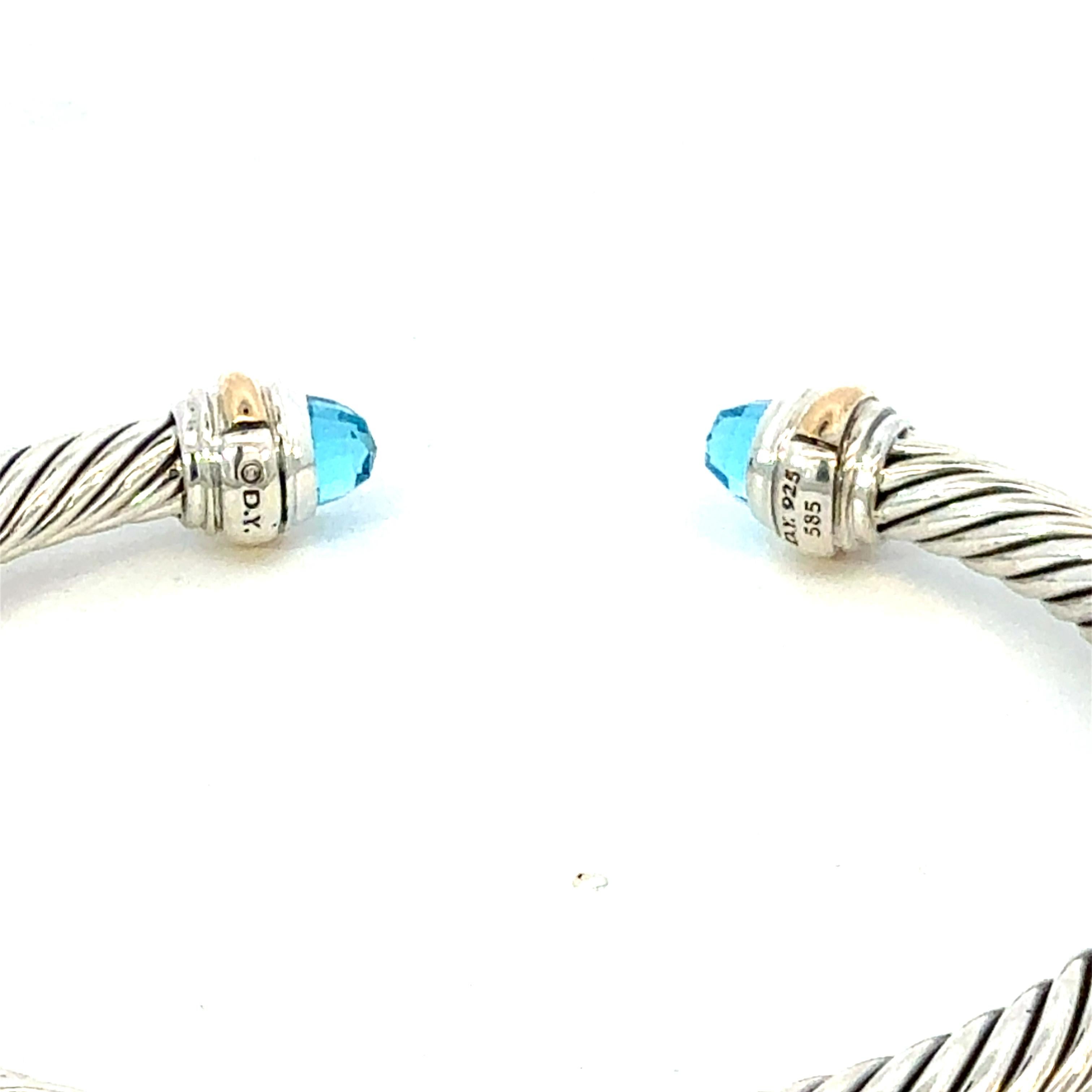 Taglio misto David Yurman Bracciale in Topazio Blu Oro 14k e Argento 5 mm Estate in vendita