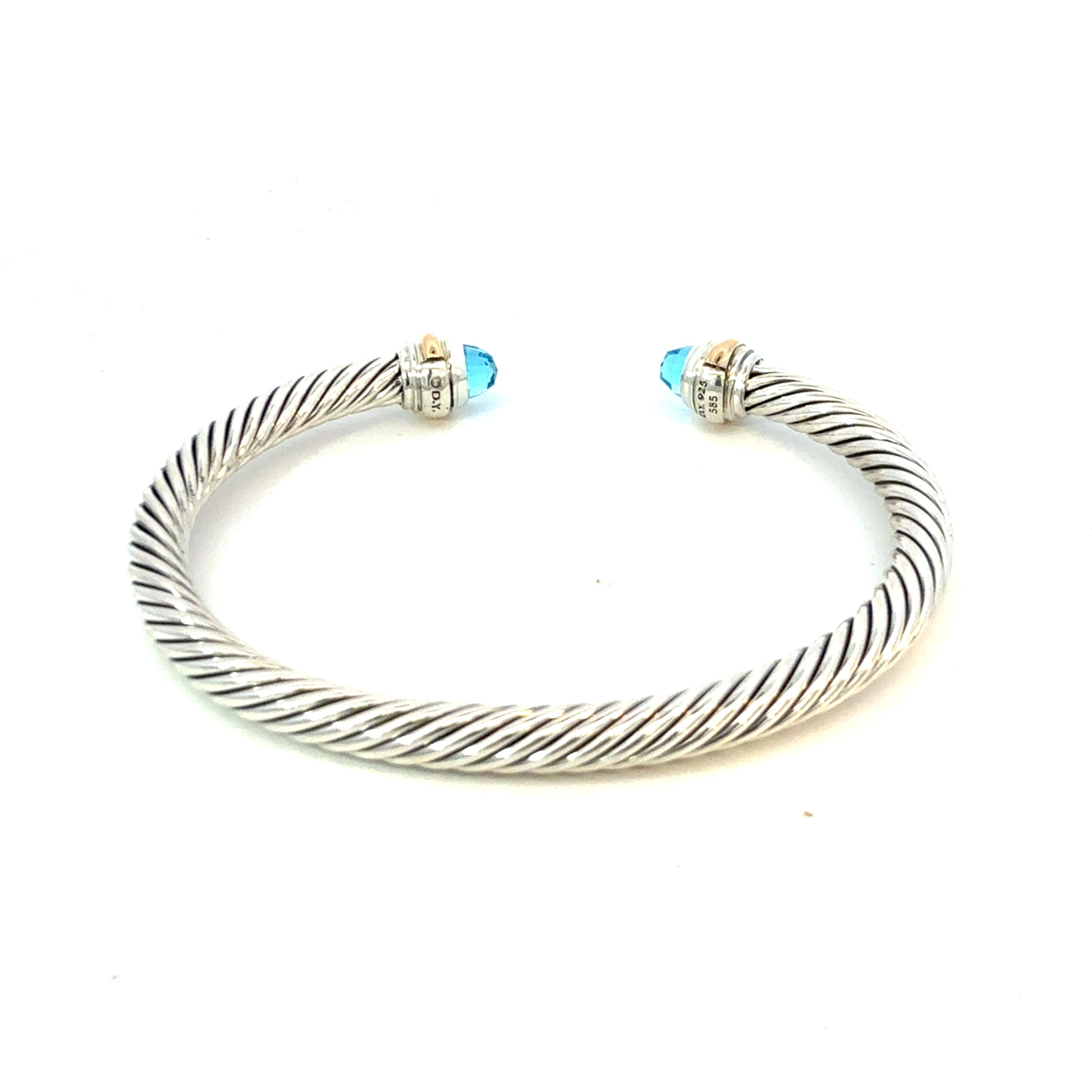David Yurman Bracciale in Topazio Blu Oro 14k e Argento 5 mm Estate In condizioni buone in vendita a Brooklyn, NY