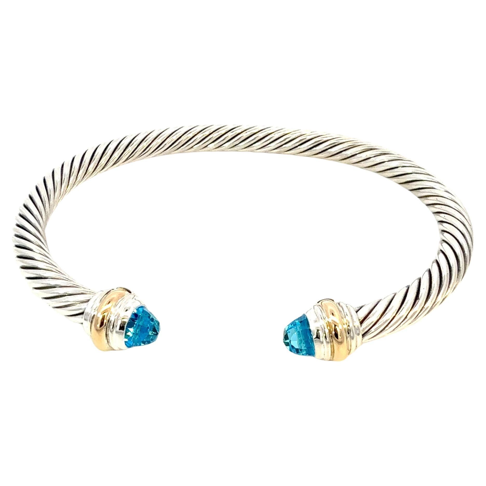 David Yurman Bracciale in Topazio Blu Oro 14k e Argento 5 mm Estate