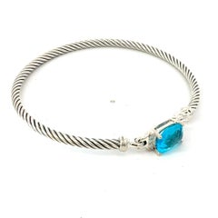 David Yurman Blue Topaz Diamond 3mm Cuff Bracelet Size M Silver Estate