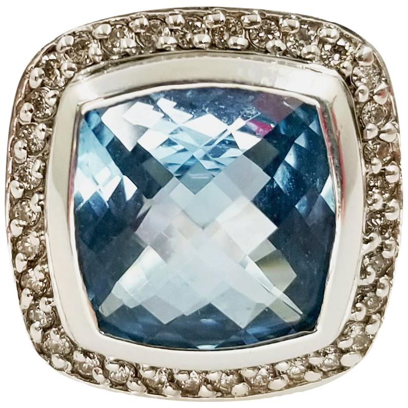 David Yurman Blue Topaz and Diamond Albion Ring