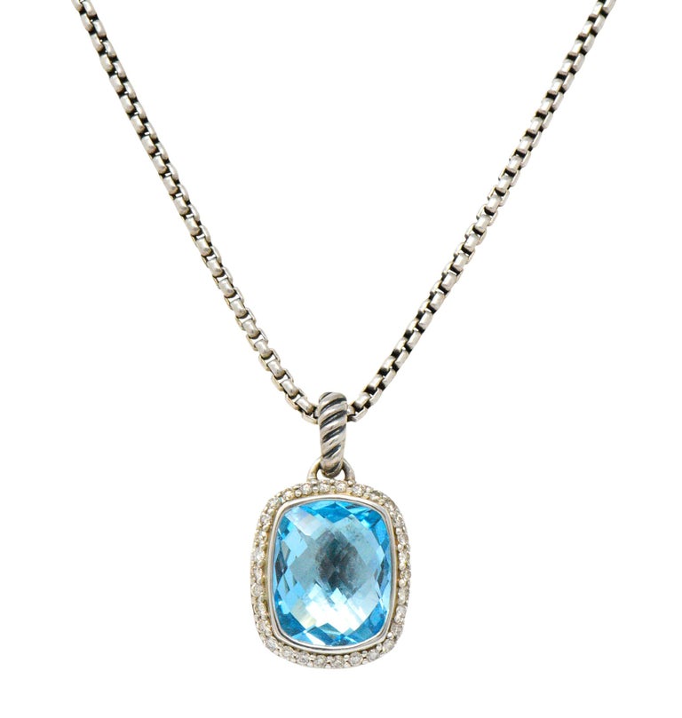 David Yurman Blue Topaz Diamond Albion Sterling Silver Pendant Necklace ...
