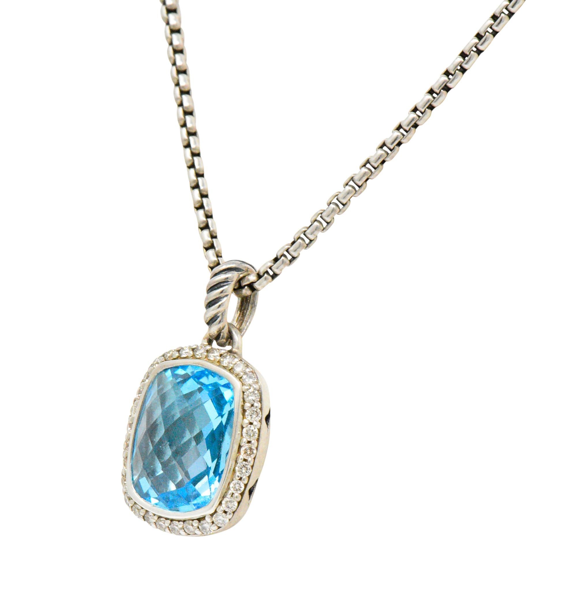 Contemporary David Yurman Blue Topaz Diamond Albion Sterling Silver Pendant Necklace