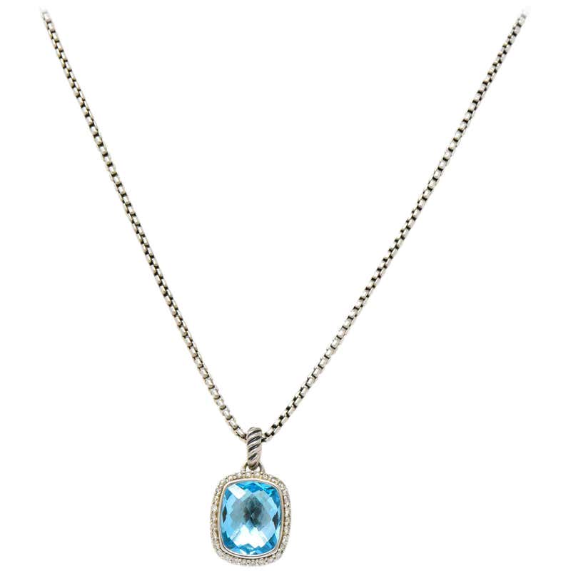 David Yurman Blue Topaz Diamond Albion Sterling Silver Pendant Necklace ...
