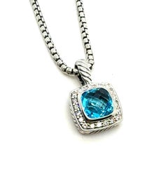 David Yurman Blue Topaz Diamond Necklace 18" Sterling Silver Estate