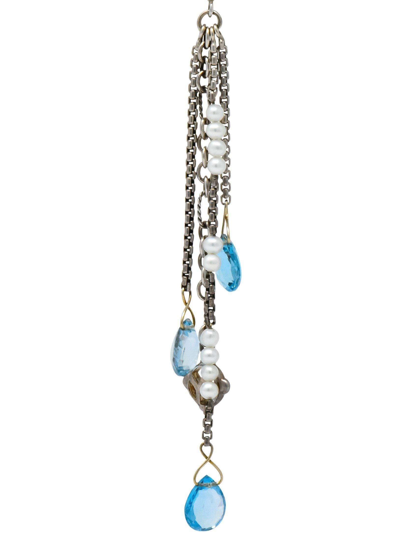Modern David Yurman Blue Topaz Diamond Pearl Sterling Silver Confetti Earrings