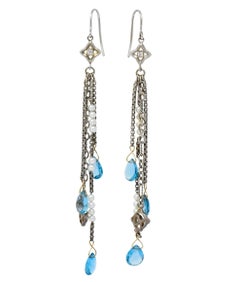 David Yurman Blue Topaz Diamond Pearl Sterling Silver Confetti Earrings