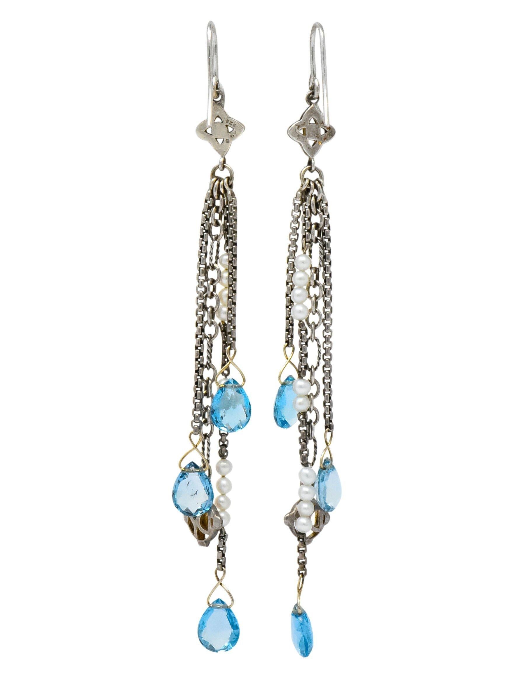 David Yurman Blue Topaz Diamond Pearl Sterling Silver Confetti Earrings In Excellent Condition In Philadelphia, PA