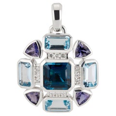 David Yurman Blue Topaz Diamond Sterling Silver Novella Pendant