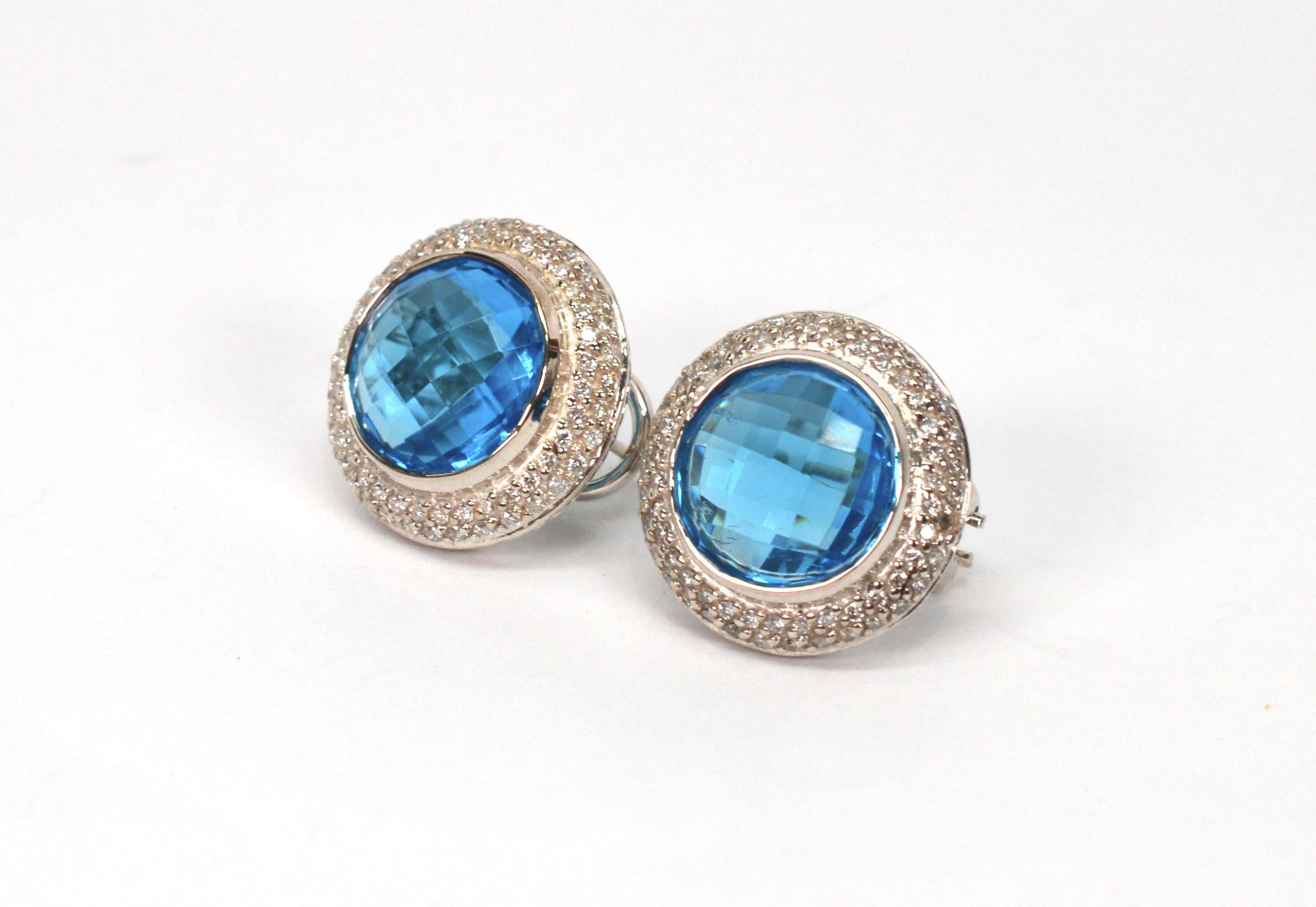 Women's David Yurman Blue Topaz Diamond Sterling Silver Stud Earrings For Sale
