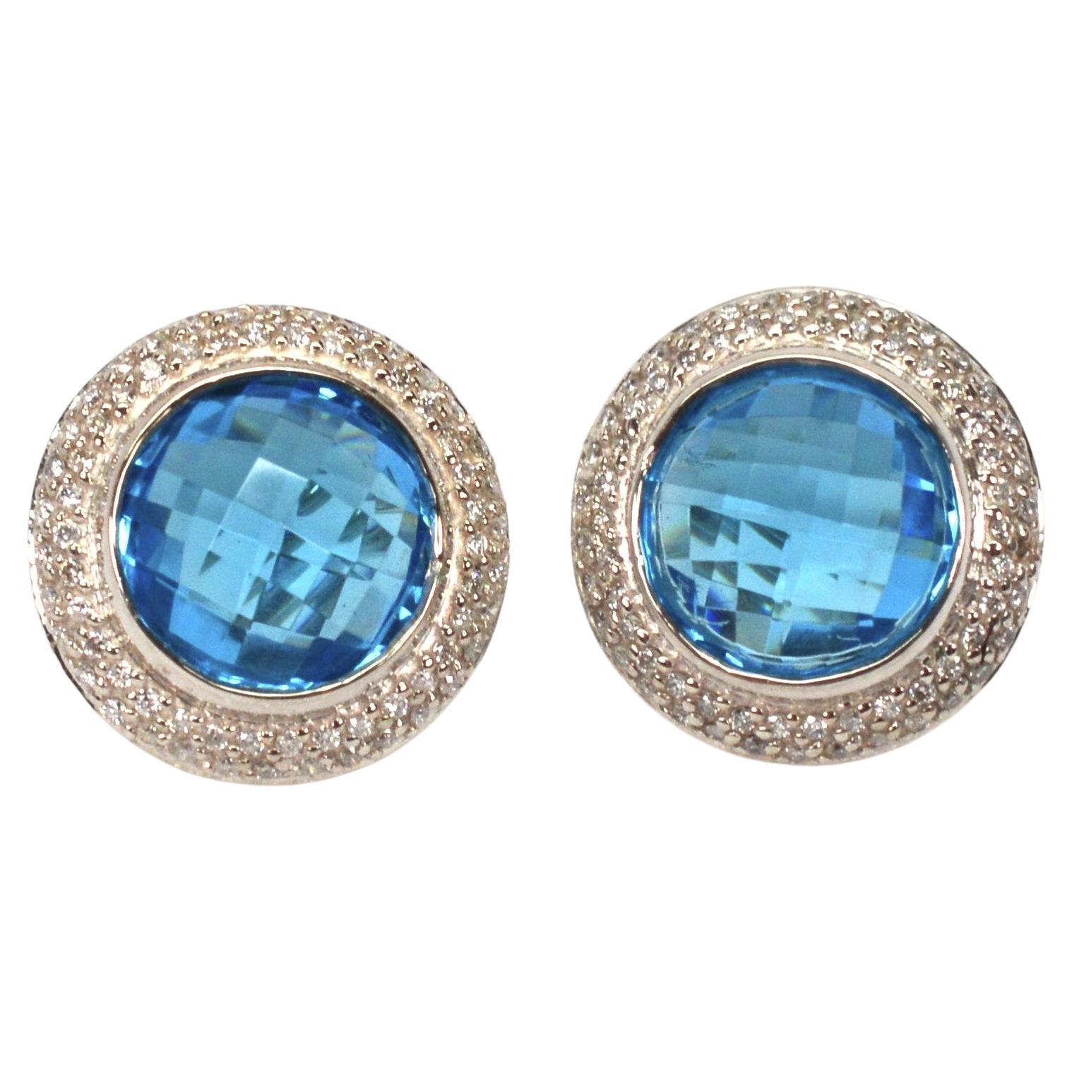 David Yurman Blue Topaz Diamond Sterling Silver Stud Earrings