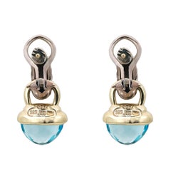 David Yurman Blue Topaz Drop Earrings 14K Yellow Gold 925 Sterling Silver