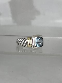 David Yurman Blue Topaz Gemstone on Sterling Silver and 18 Karat Yellow Accent