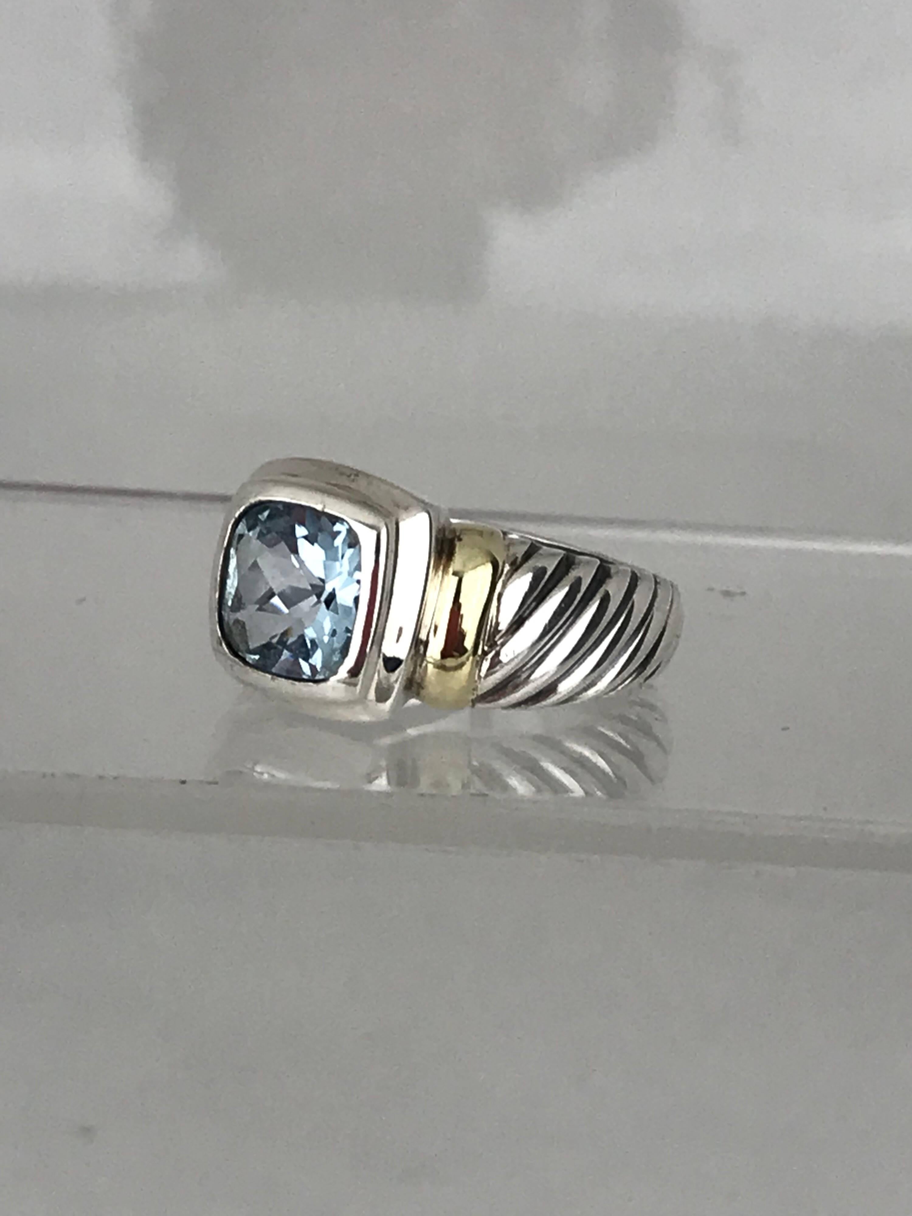 Contemporary David Yurman Blue Topaz Gemstone on Sterling Silver and 18 Karat Yellow Accent For Sale