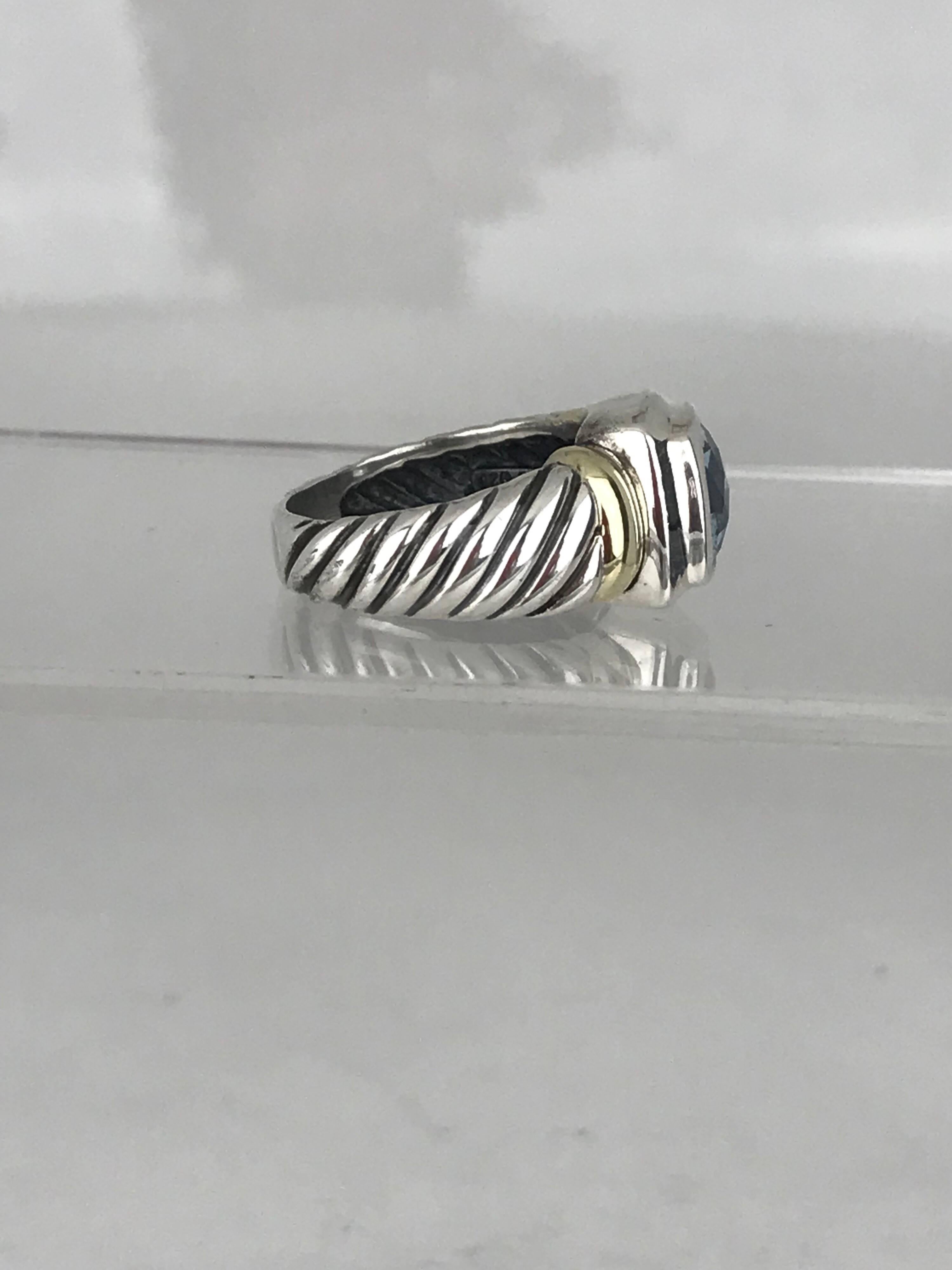 David Yurman Blue Topaz Gemstone on Sterling Silver and 18 Karat Yellow Accent In New Condition For Sale In Aliso Viejo, CA