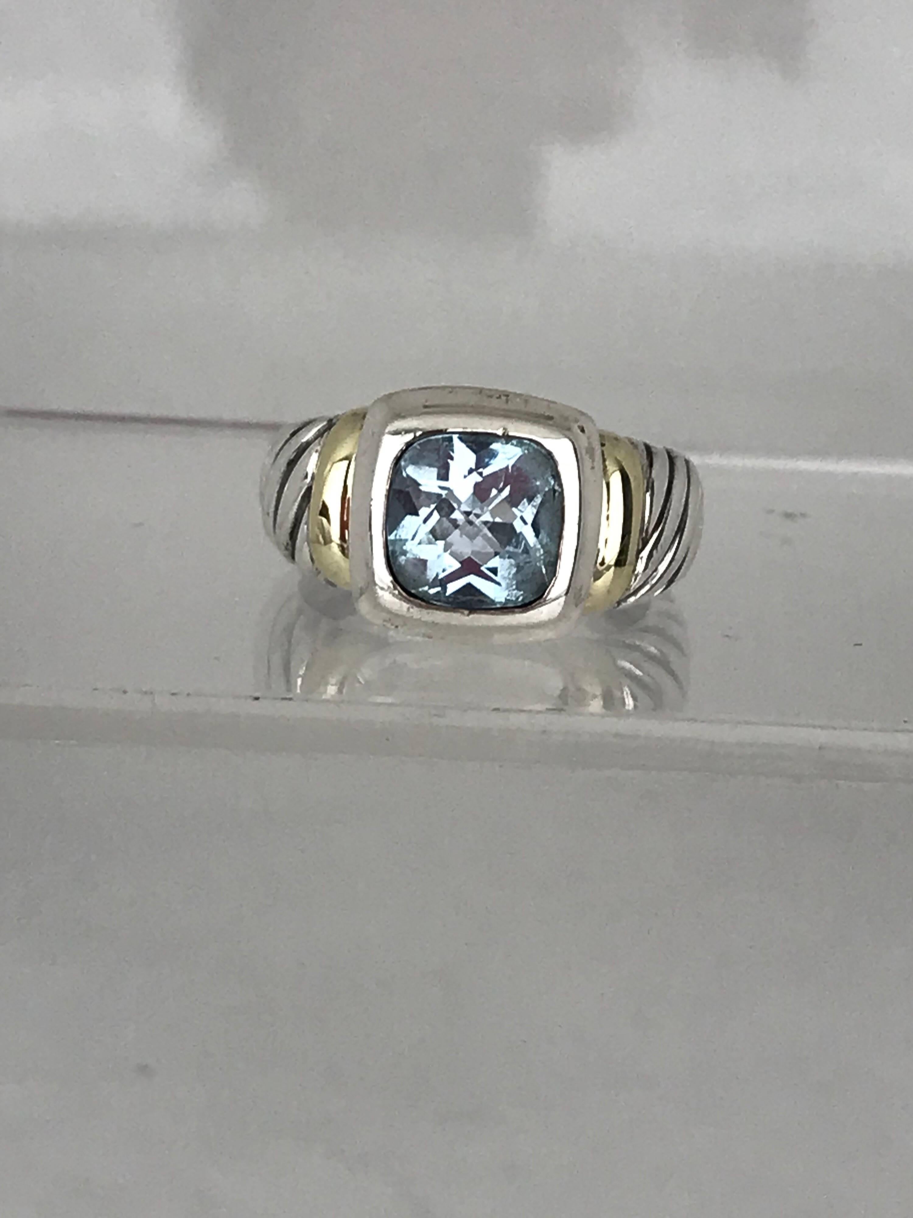 Women's or Men's David Yurman Blue Topaz Gemstone on Sterling Silver and 18 Karat Yellow Accent For Sale